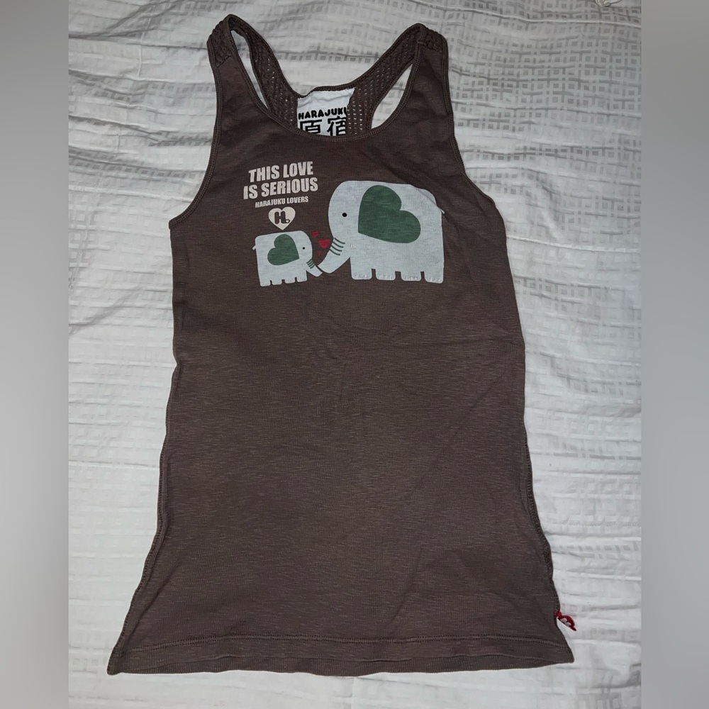 Harajuku Lovers Brown Tank Top with Elephant Heart Graphic